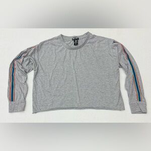 Hot Topic Light Gray Cropped Long Sleeve Tee with Rainbow Stripe
